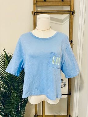 GAP Light Blue Short Sleeve Cropped Tee, Small to Medium